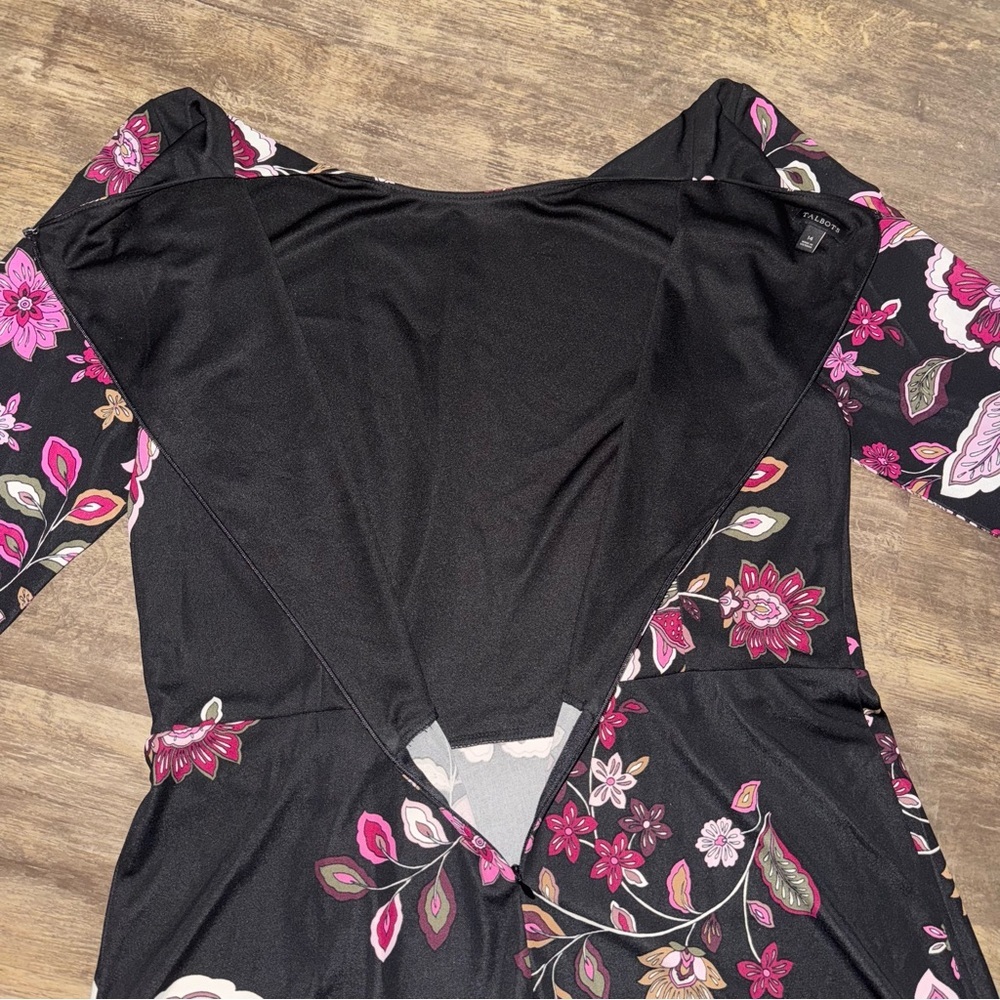 Talbots Black Dress with Pink Floral Design - Picture 7 of 11